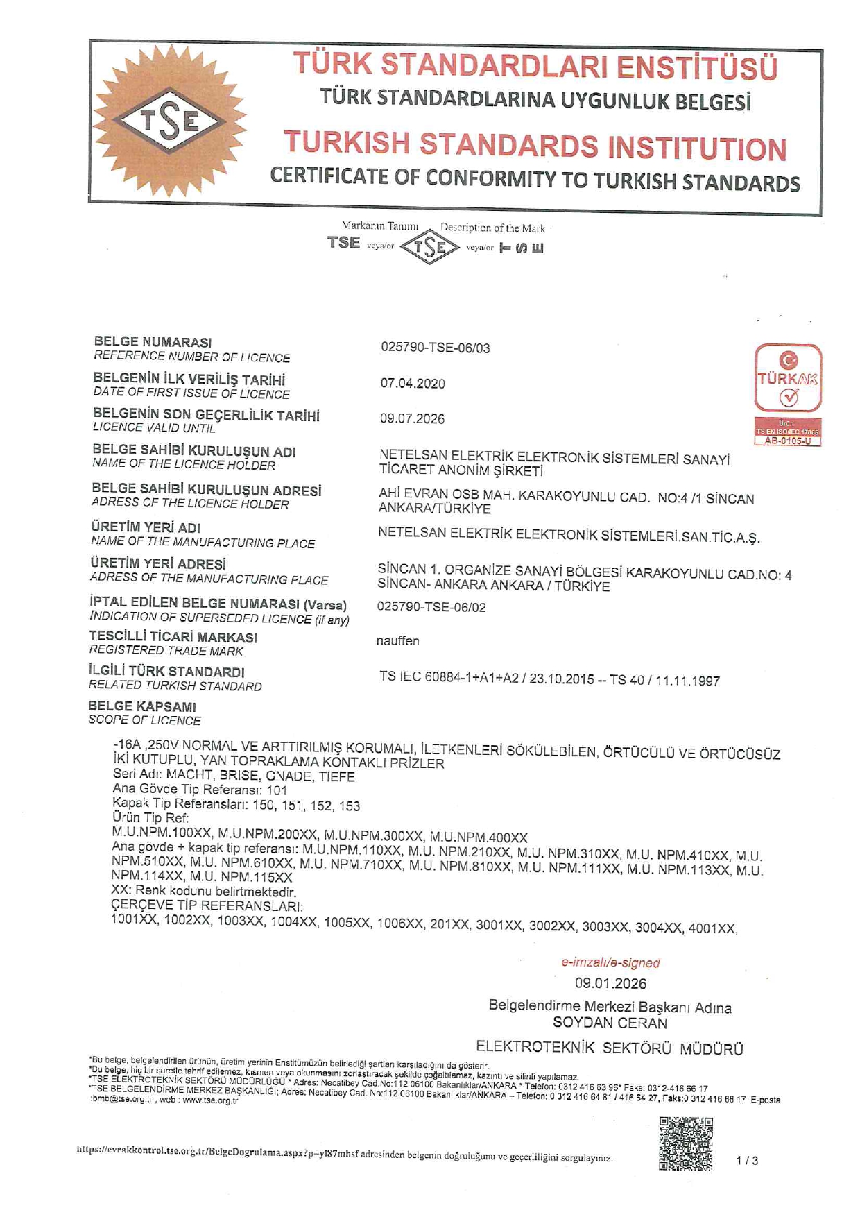 TSE 06 03 Belgesi (Sayfa 1)