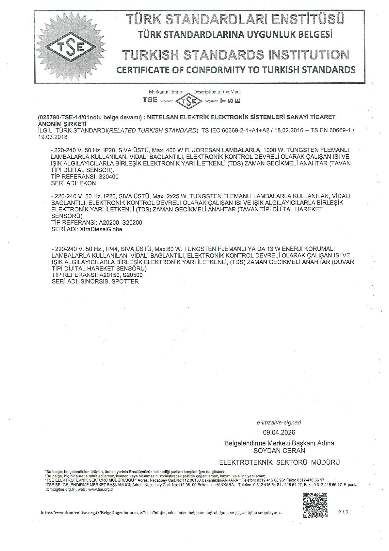 TSE SSÖR TS 60669 TARAMA Belgesi (Sayfa 2)