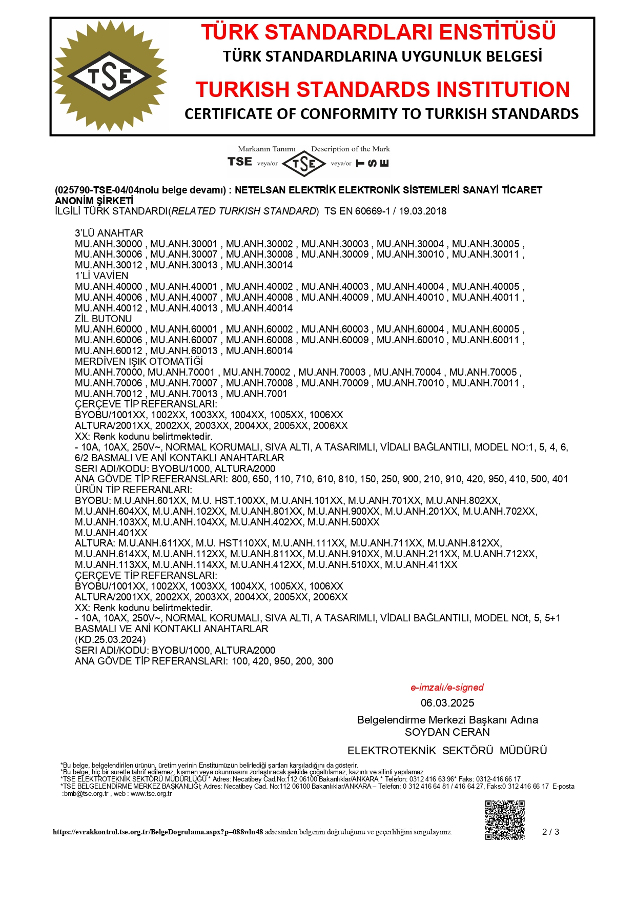 TSE Standart Uygunluk Belgesi (Sayfa 2)