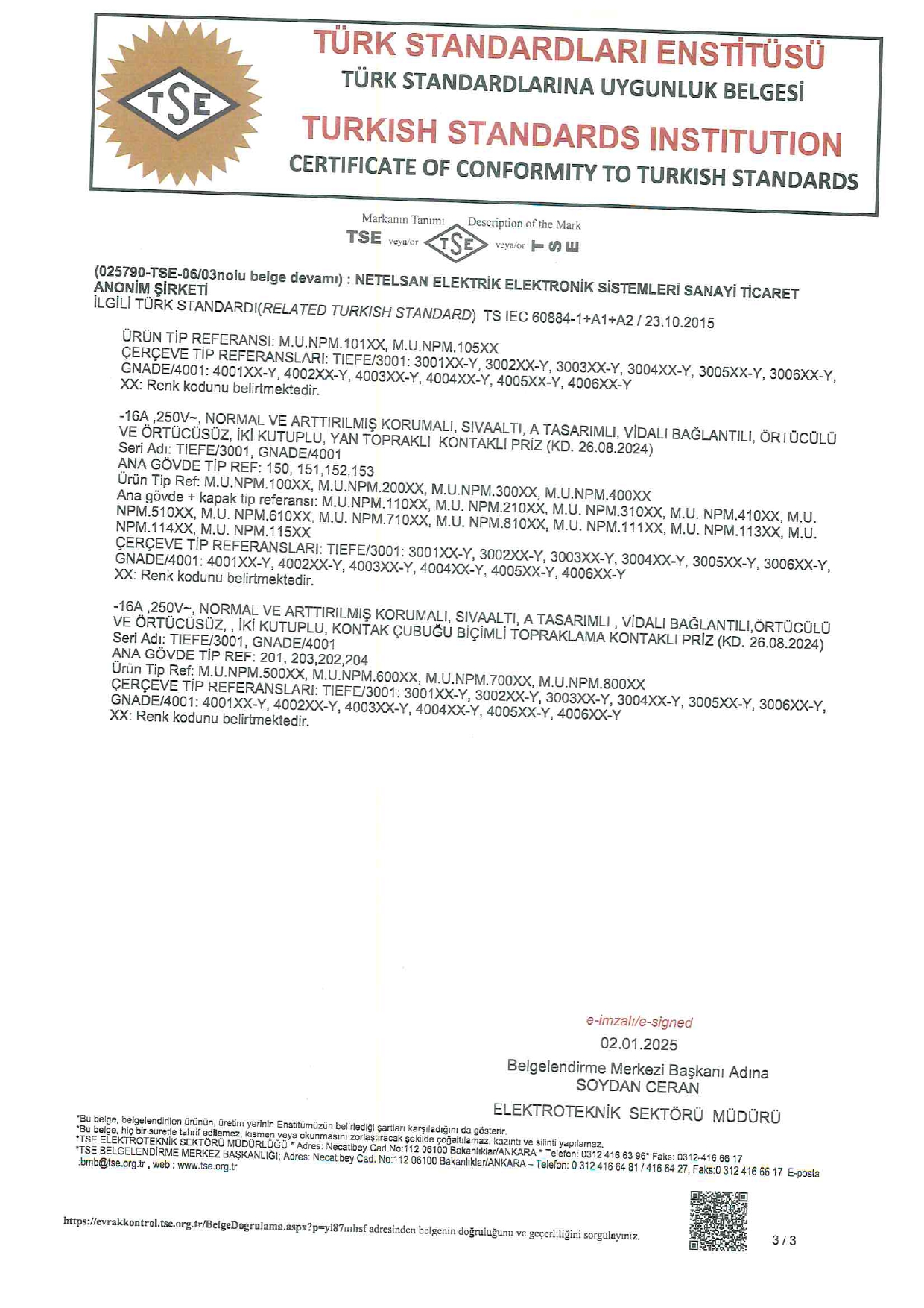 TSE Standart Uygunluk Belgesi (Sayfa 3)