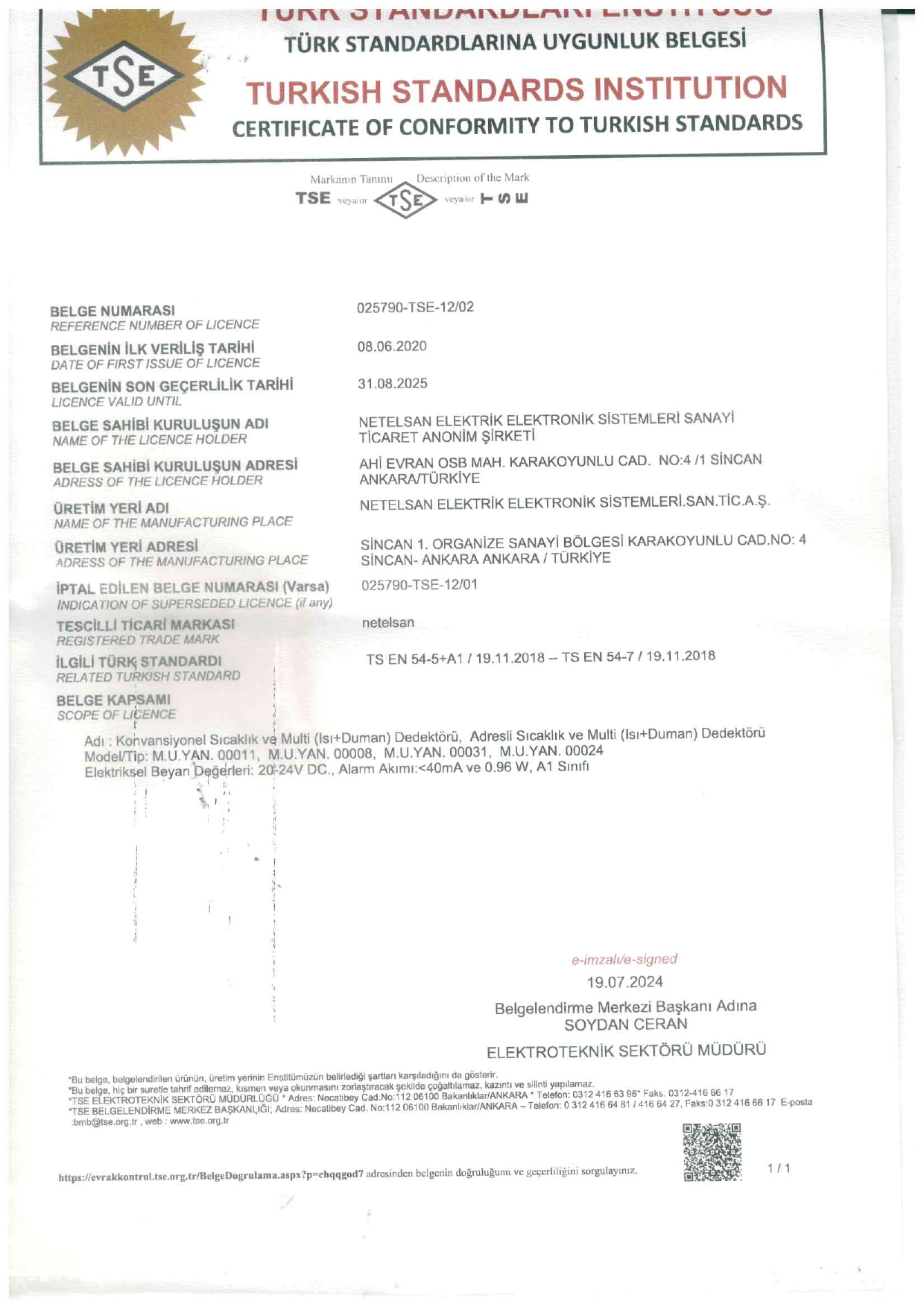 TSE Standart Uygunluk Belgesi (Sayfa 1)