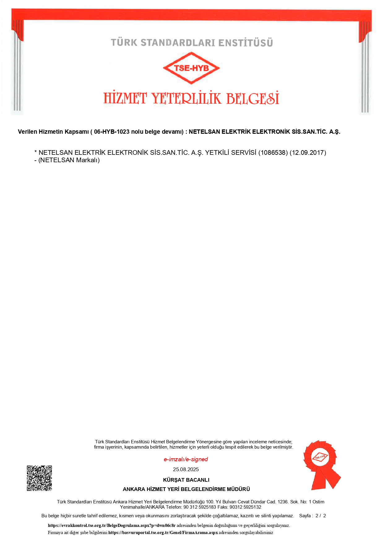 TSE Hizmet Yeterlilik Belgesi (Sayfa 2)