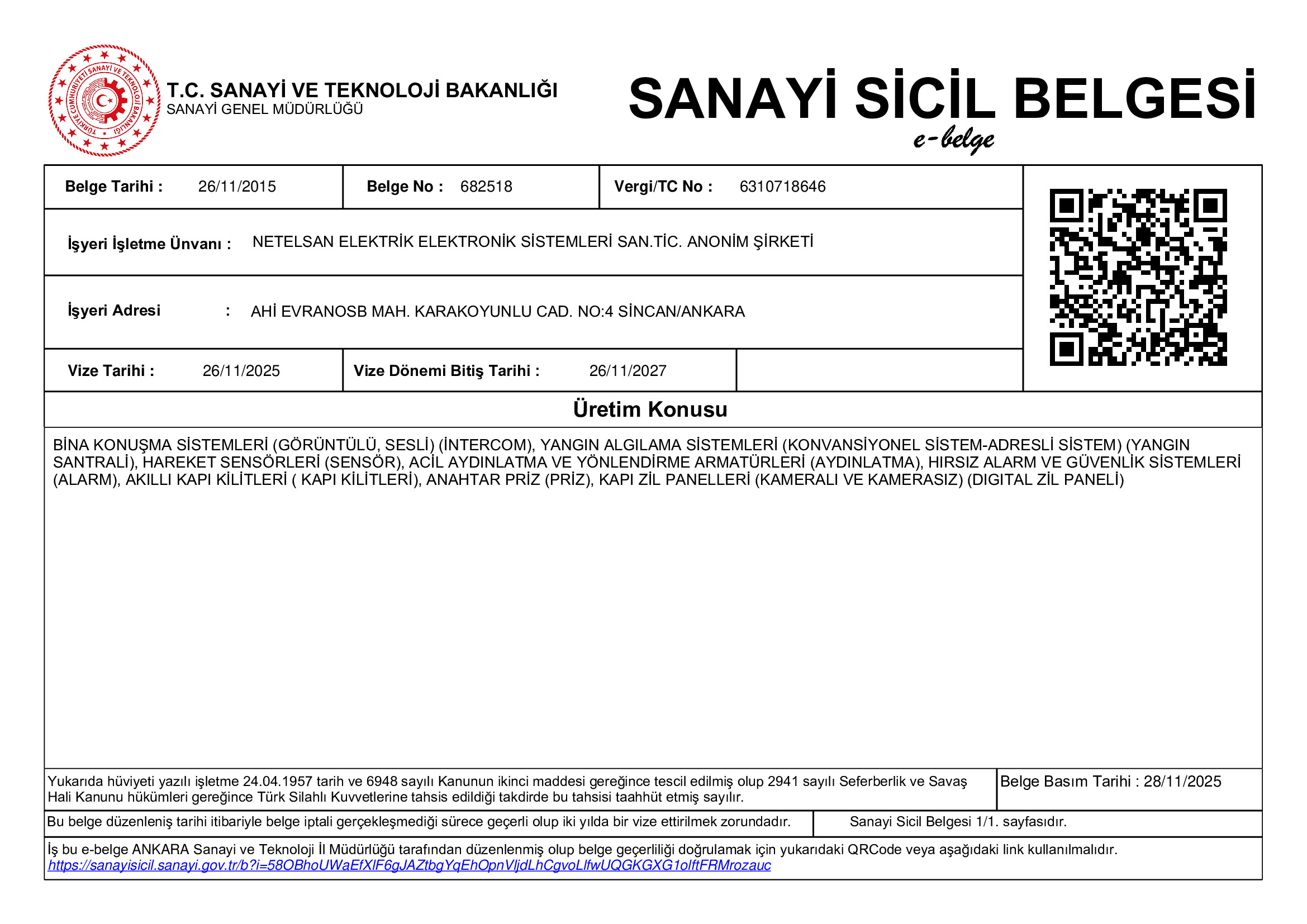 Sanayi Sicil Belgesi