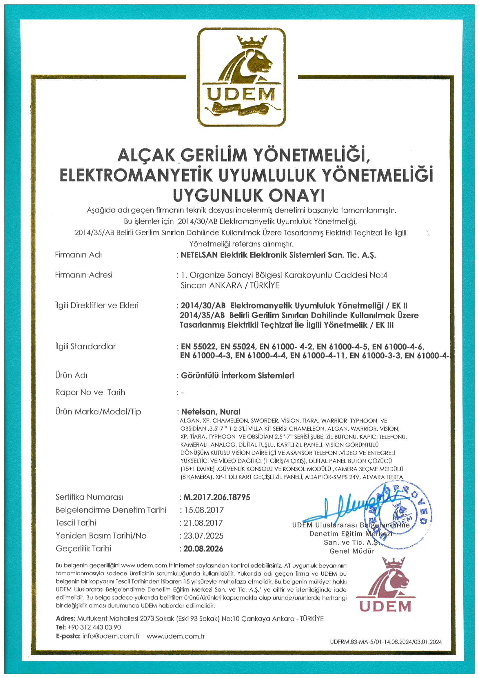 Görüntülü İnterkom Sistemleri CE Belgesi