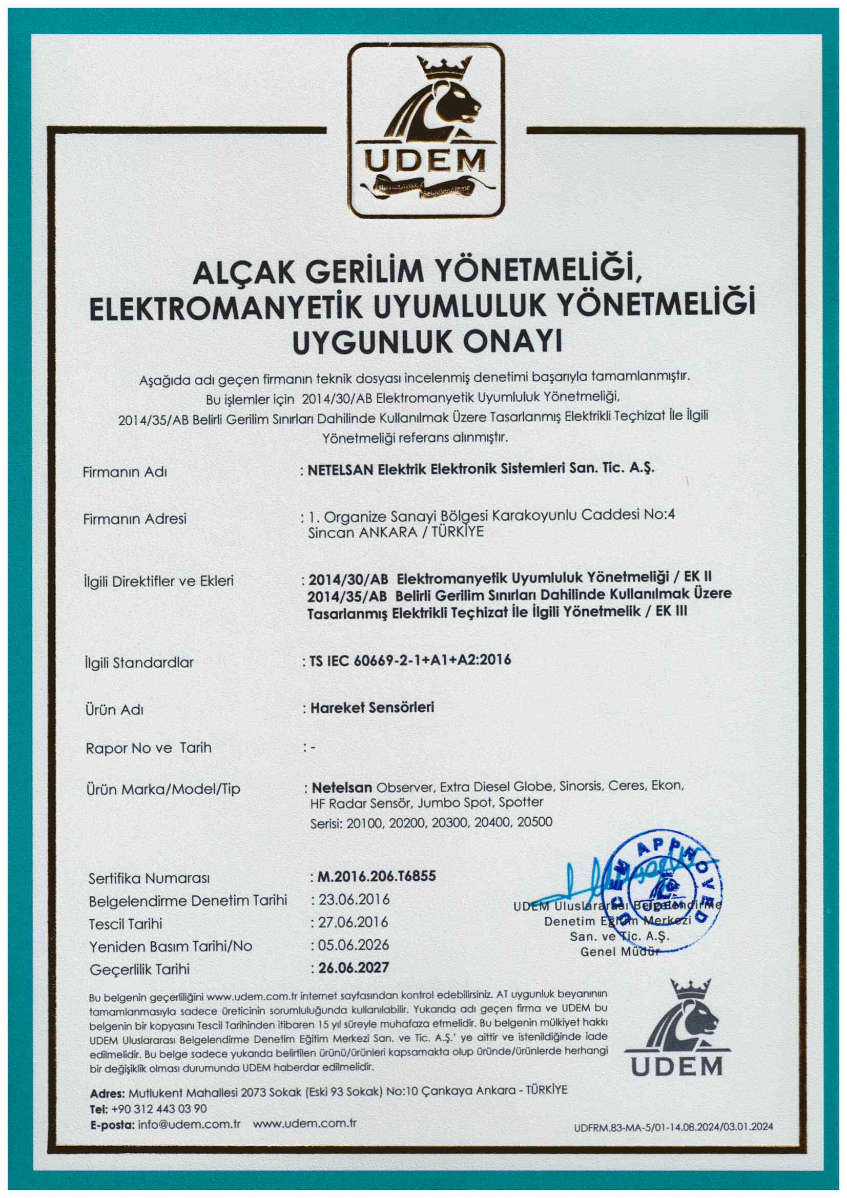 Hareket Sensörleri CE Belgesi