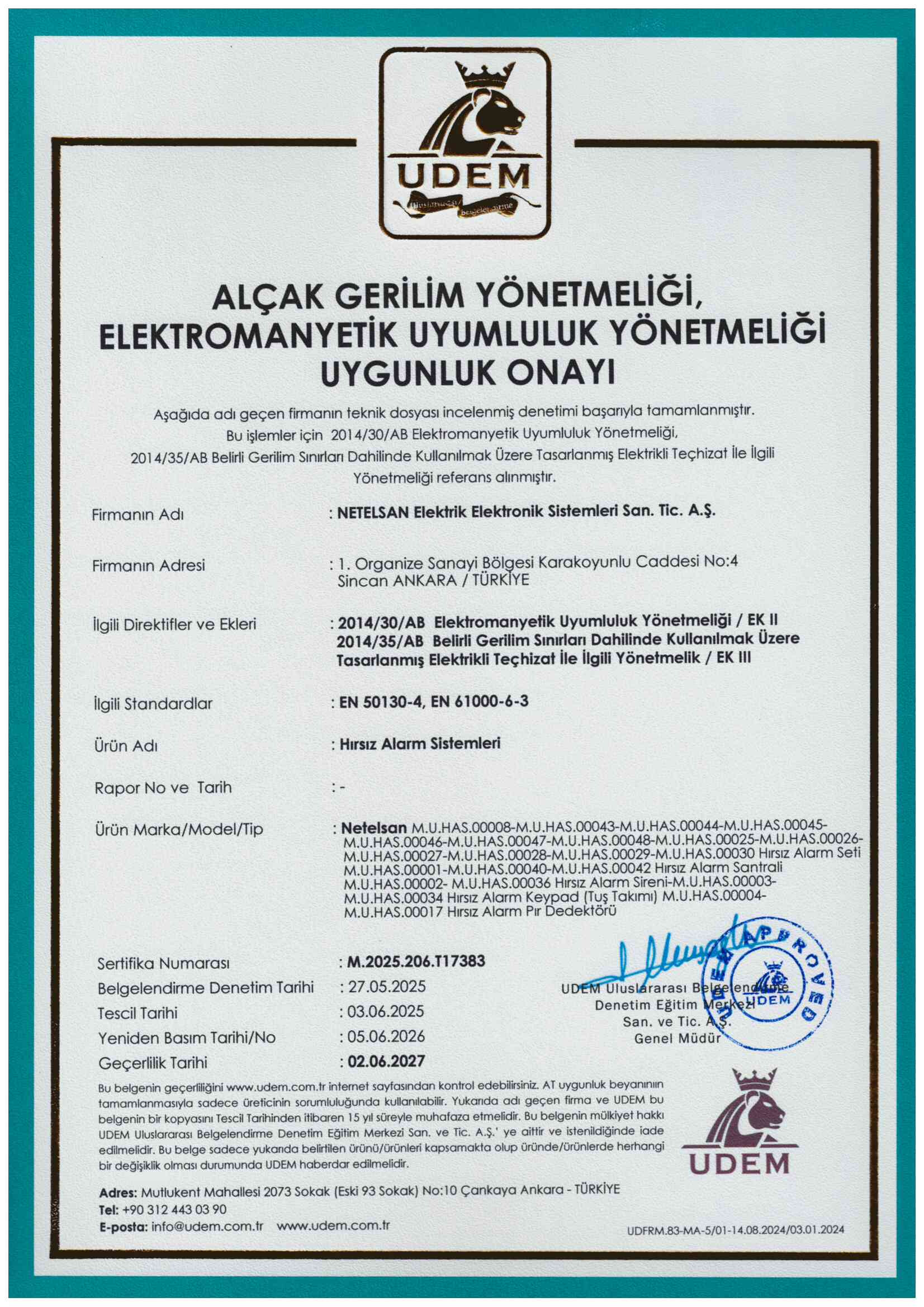 Hırsız Alarm Sistemleri CE Belgesi