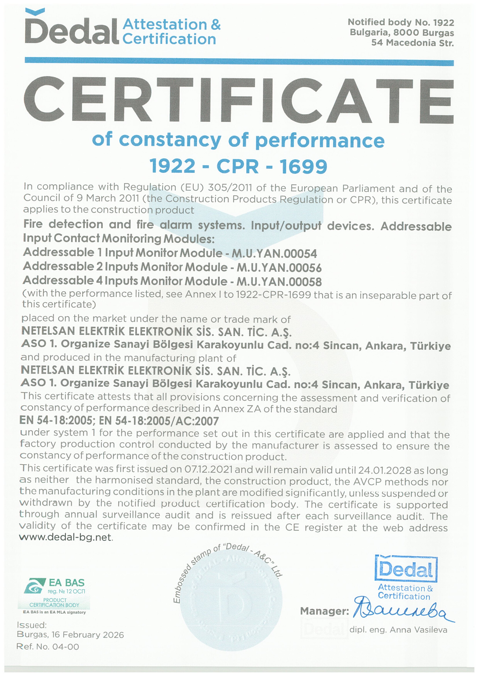 Adresli Kontak İzleme Modulü 1922-CPR-1699