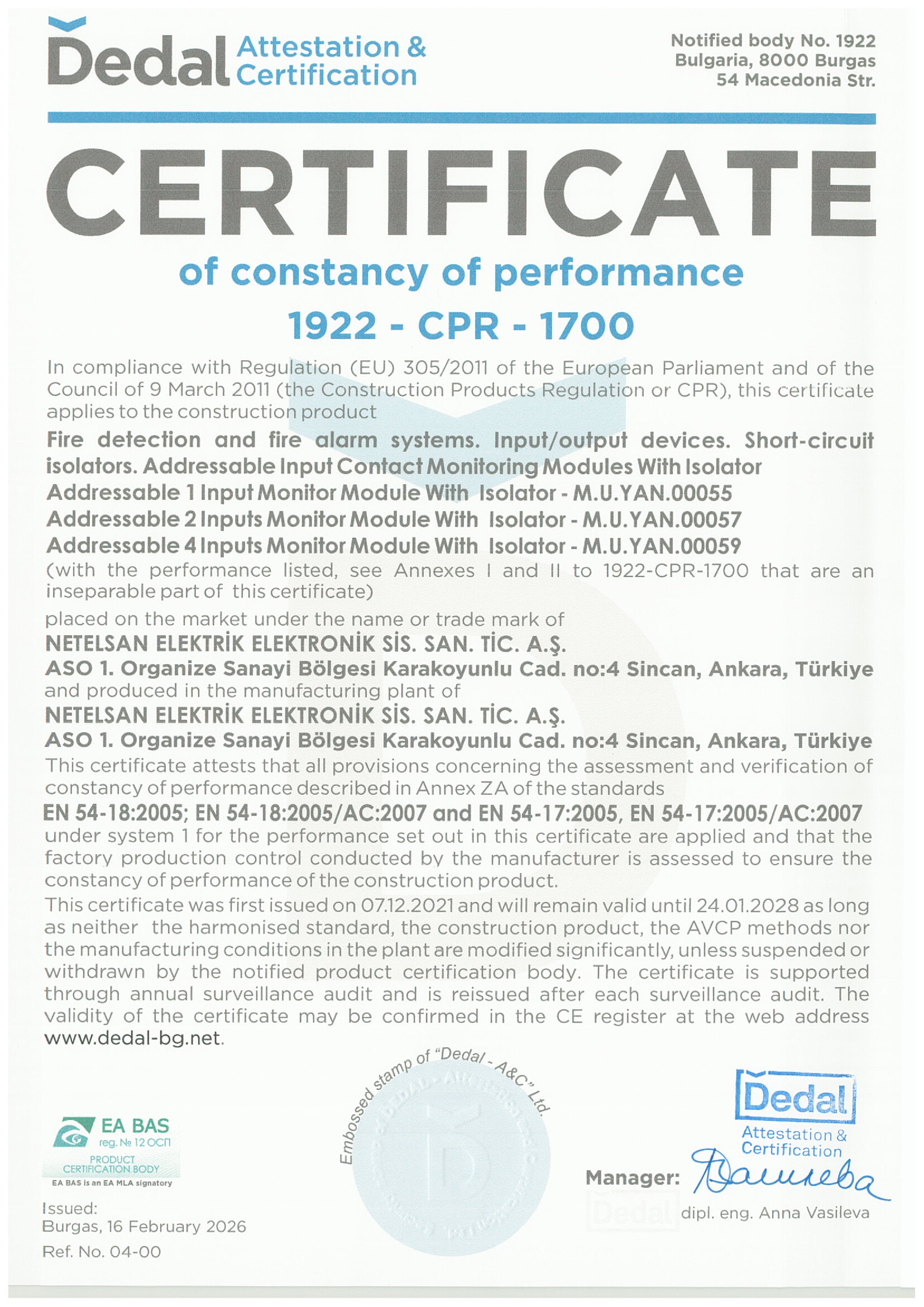 Adresli Kontak İzleme Modulü Dahili İzolatörlü 1922-CPR-1700