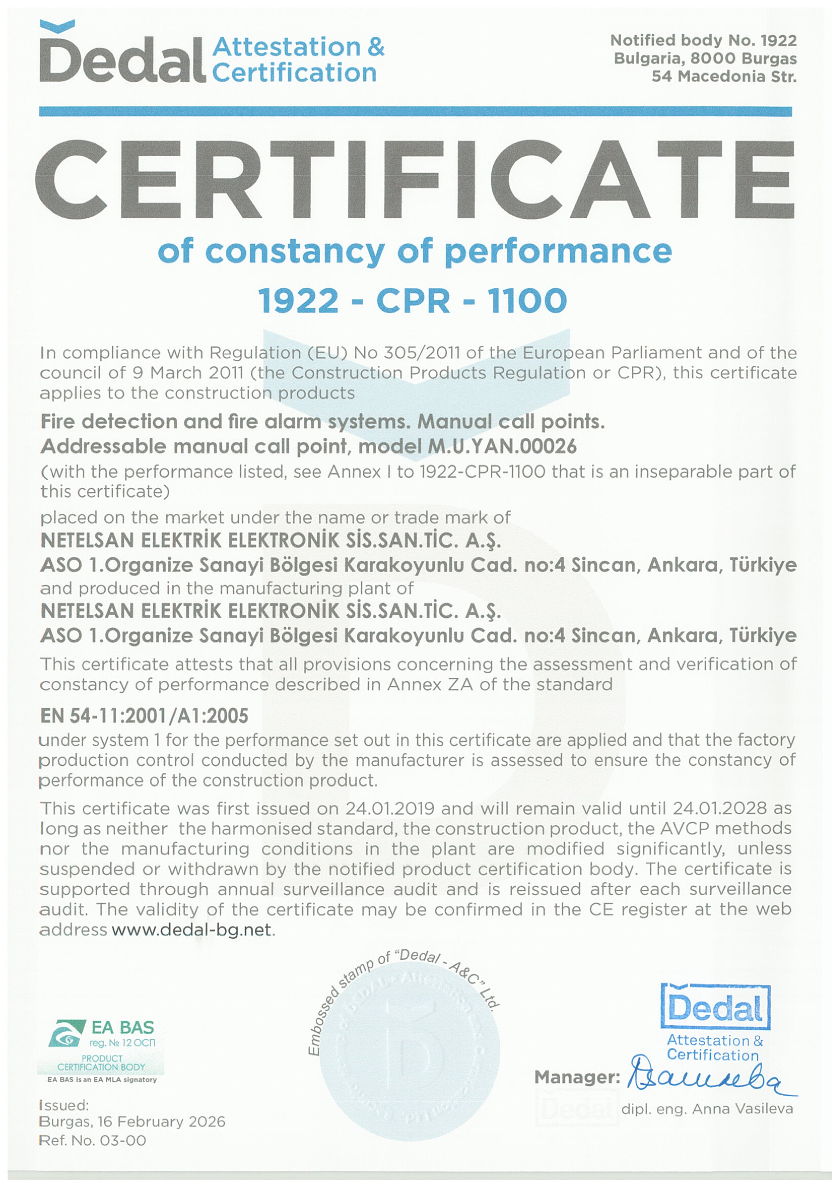 Adresli Yangın Alarm Butonu 1922-CPR-1100