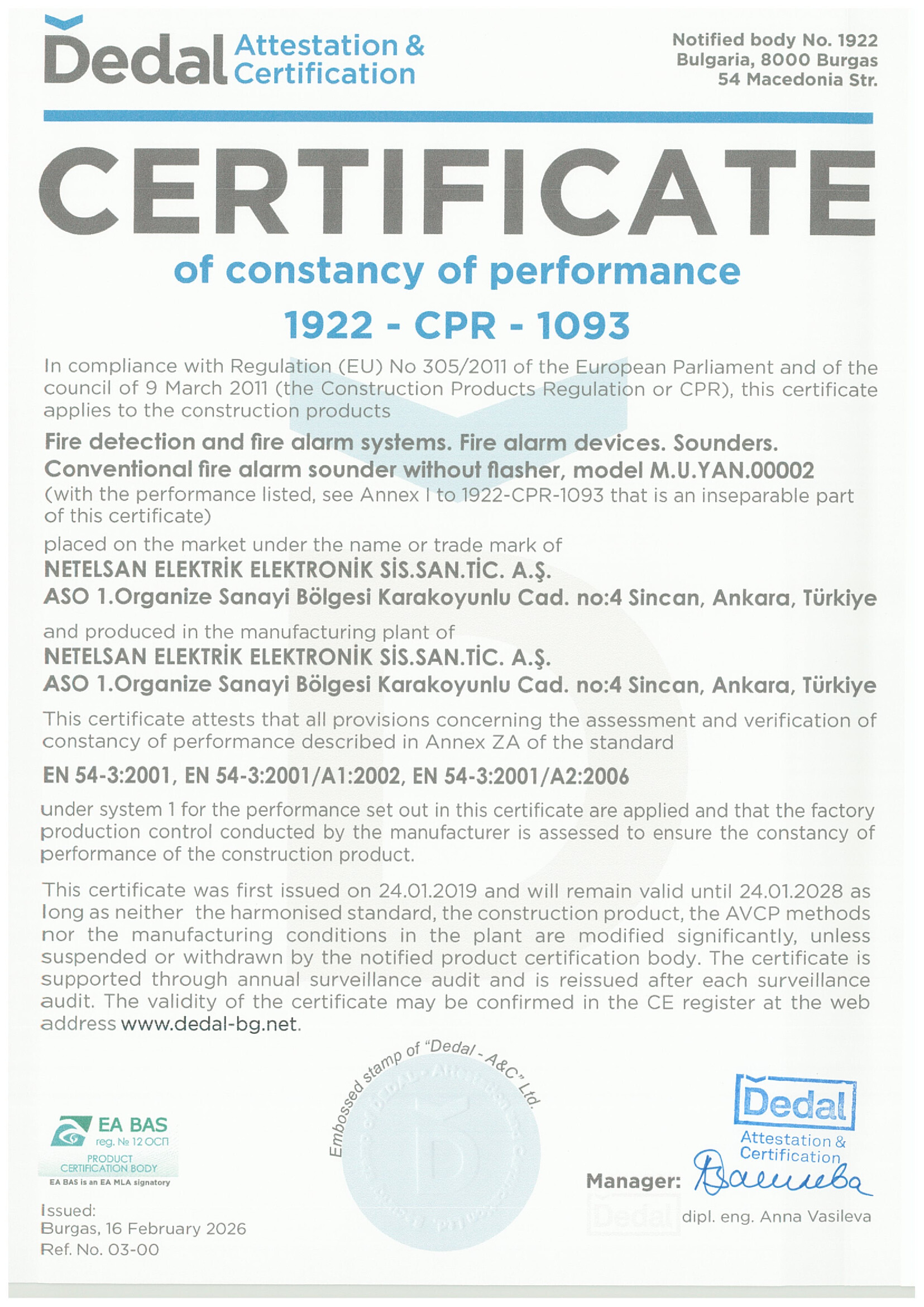 Konvansiyonel Flaşörsüz Yangın İhbar Sireni 1922-CPR-1093