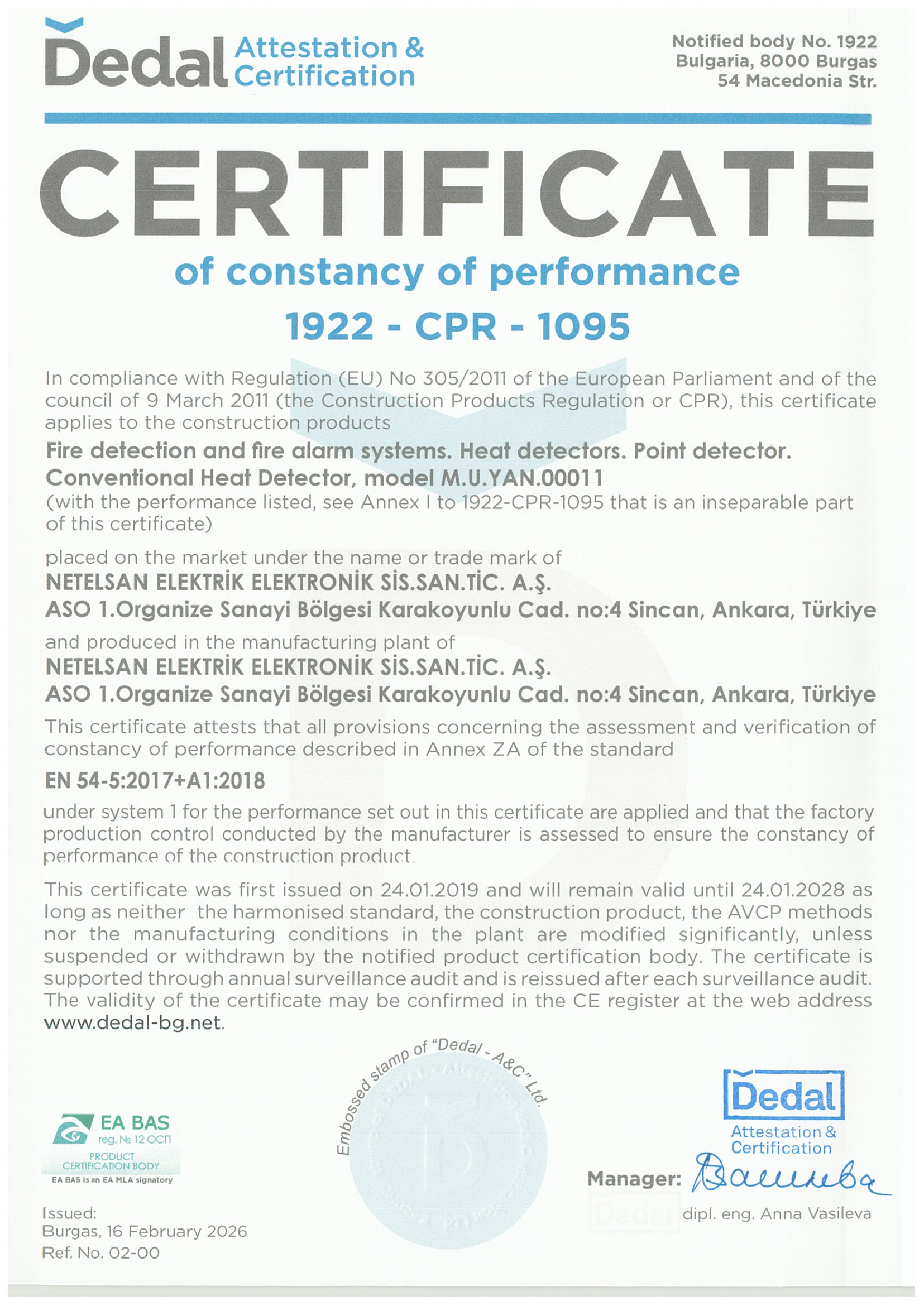 Konvansiyonel Sıcaklık Dedektörü 1922-CPR-1095